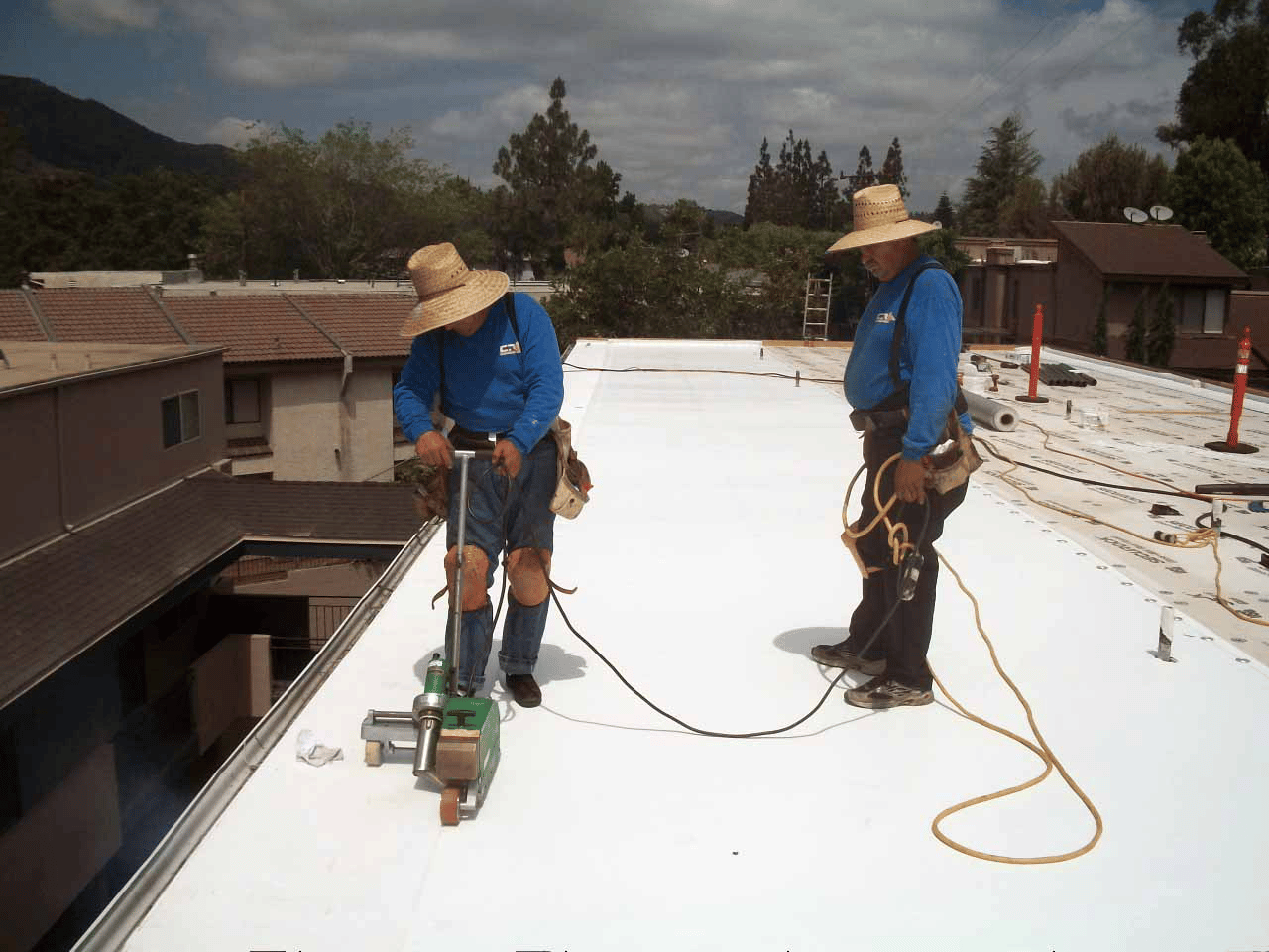 Cool Roof Coating Preparation on Commercial Roof in Orange County
